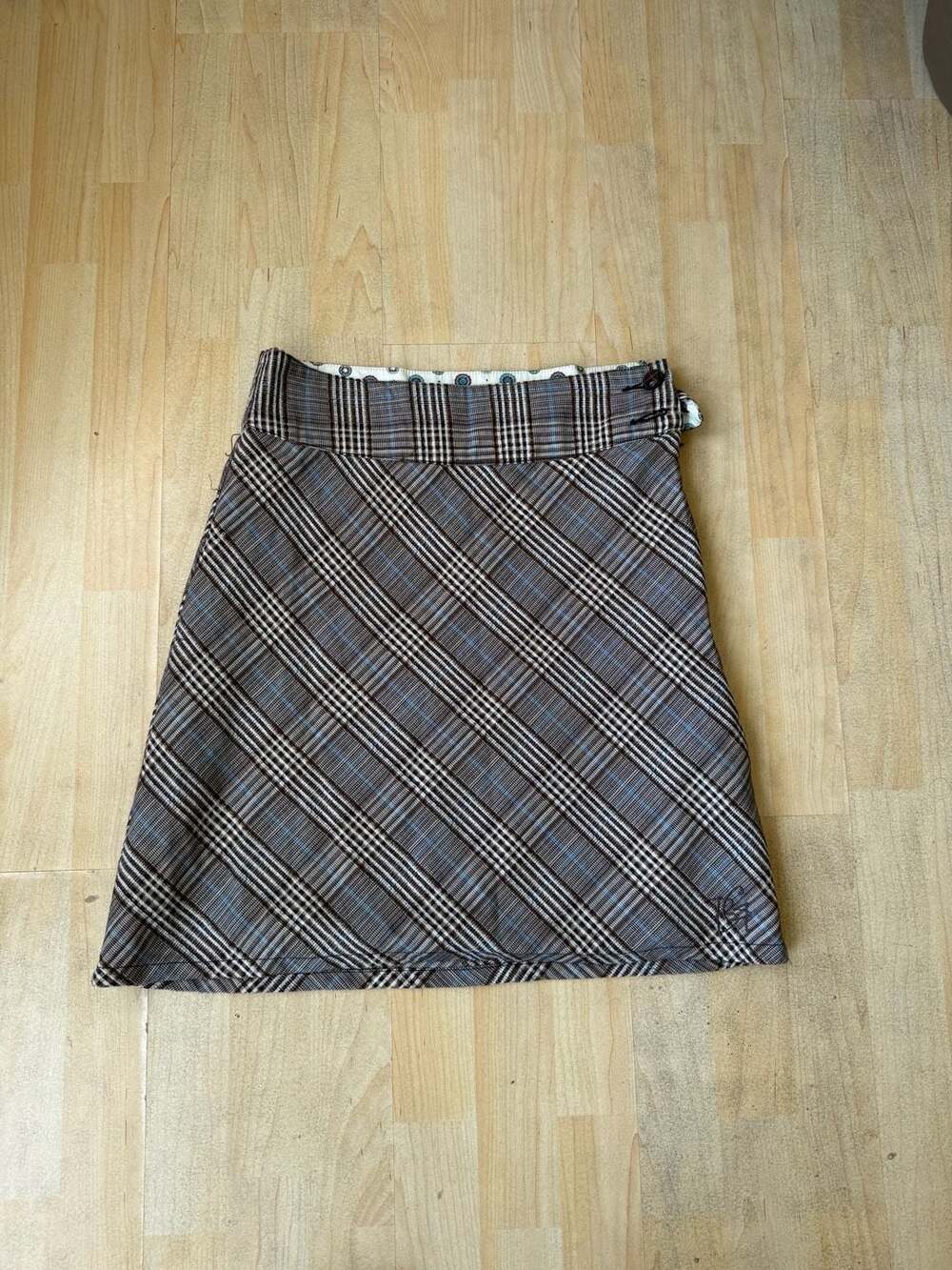 Body Glove Vintage Brown Plaid A-Line Mini Skirt Size 3